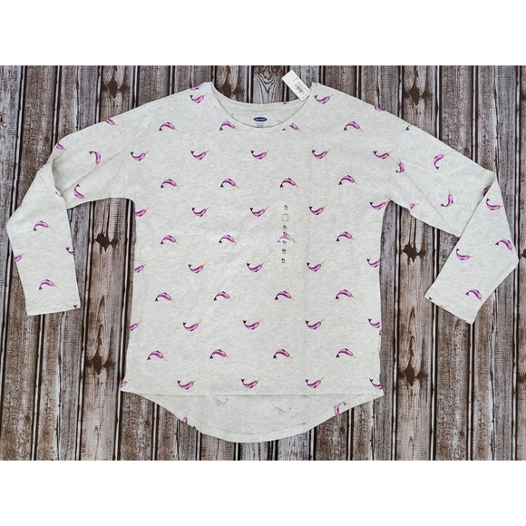NWT Old Navy Narwhal Shirt Girl's Size XL 14 Grey and Purple  Long Sleeve - Picture 1 of 6